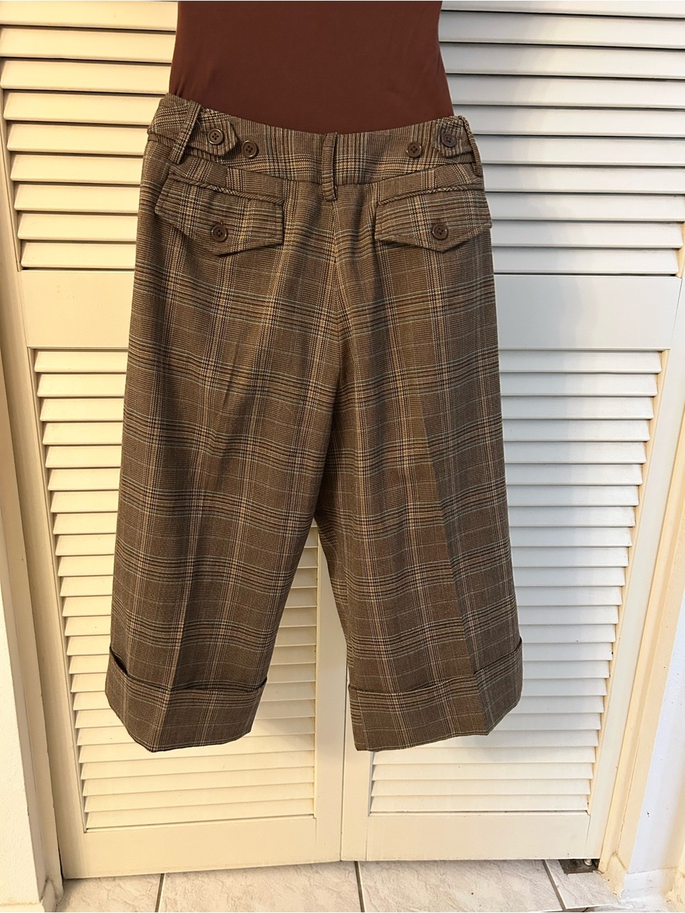 Plaid Brown Midi Culottes - Picture 4 of 6